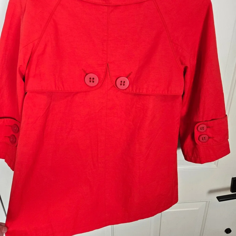 Anthropologie Tulle Cropped Trench Coat Womens XS Red 3/4‎ Retro Preppy Lined